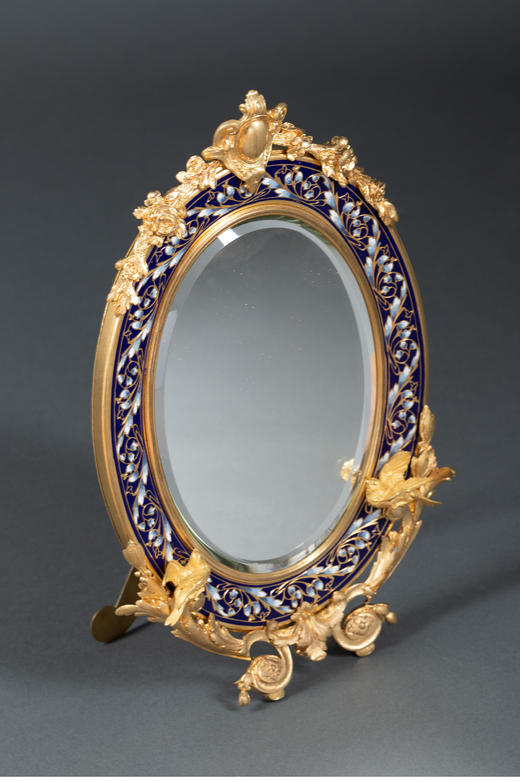 独角鹿西洋古董法国錾胎珐琅路易十六风格铜鎏金座镜烛台一对 商品图4