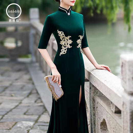 芭芭拉金丝绒优雅气质旗袍 商品图1