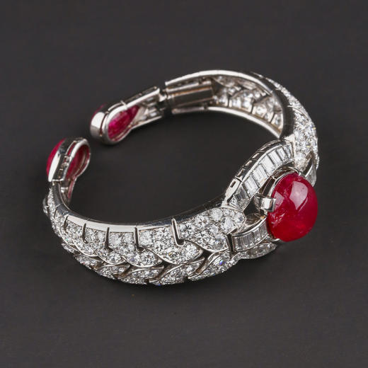 独角鹿西洋古董首饰珠宝1930年代欧洲铂金镶嵌红宝石手镯手链手饰 商品图4