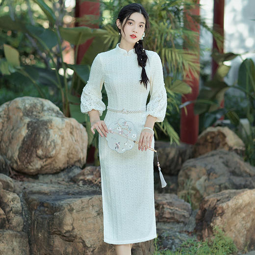 羽毛沙甜美清新年轻款收腰旗袍裙BS-2678 商品图1