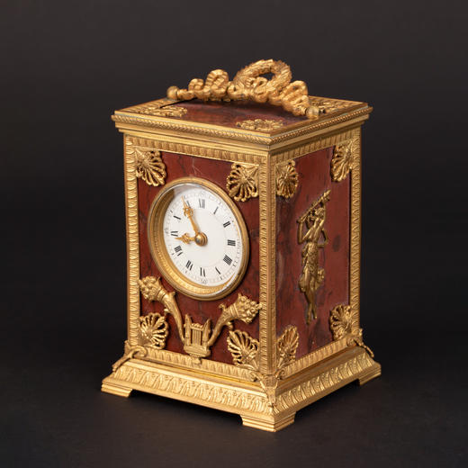 独角鹿西洋古董1880年代法国红色大理石面板鎏金青铜马车钟座钟 商品图4