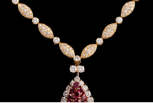 独角鹿西洋古董首饰珠宝法国18K金镶嵌钻石红宝石吊坠项链 商品图4