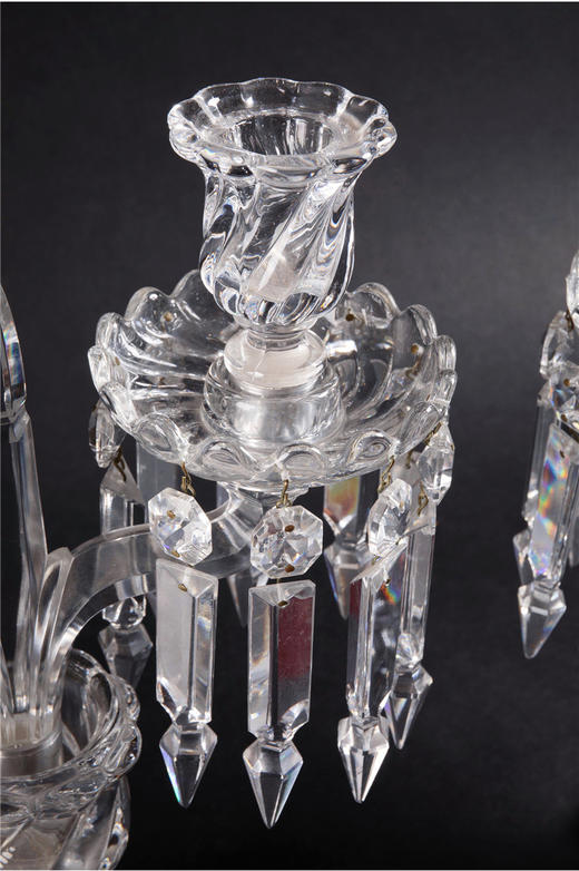 独角鹿西洋古董摆件法国巴卡拉Bamboo竹纹款两枝头水晶烛台一对 商品图3