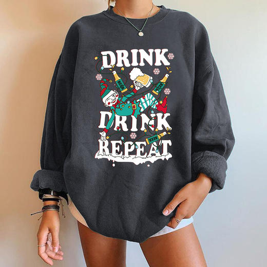 秋季新款女装落肩款卫衣圣诞节drink印花圆领套头落肩款卫衣 商品图2