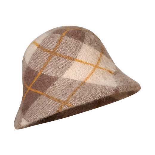 JYFS日系光身水桶帽子女秋冬羊毛渔夫帽提花纹针织盆帽英伦格子批发 商品图4