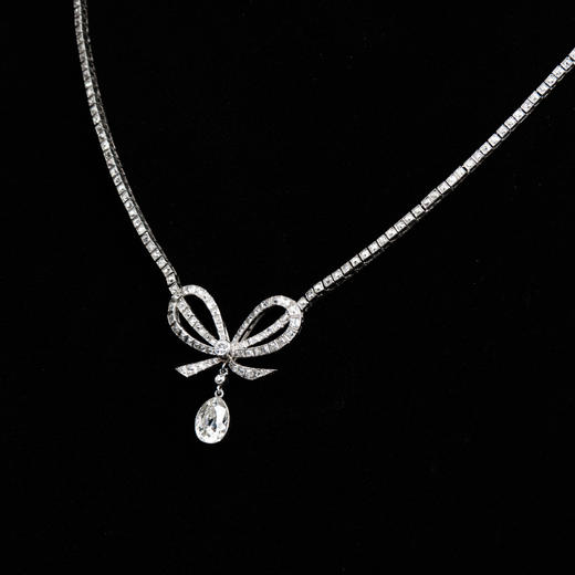 独角鹿西洋古董珠宝首饰英国美好时代风格铂金镶嵌钻石项链 商品图1