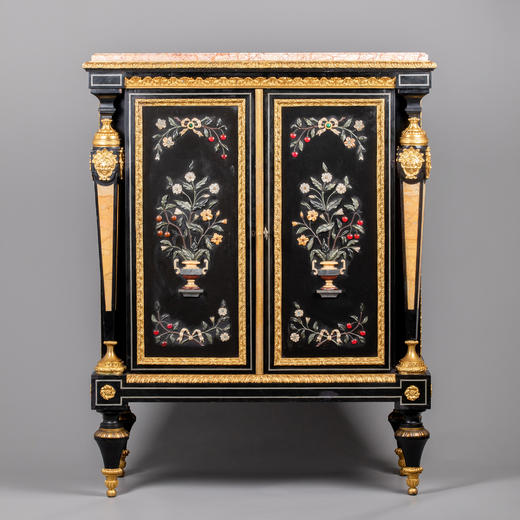 独角鹿西洋古董家具路易十六风大理石铜鎏金硬石镶嵌胡桃木边柜 商品图0