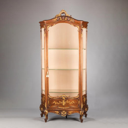 国内现货独角鹿西洋古董家具法国洛可可风格胡桃木雕刻描金展示柜 商品图0