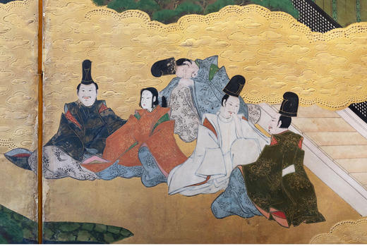 独角鹿西洋古董日本江户时期土佐光成纸笔本金地源氏物语六曲屏风 商品图4