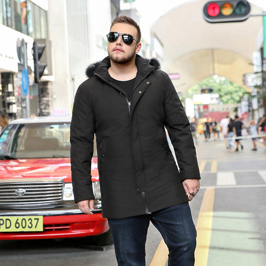 【2天发货】超大码400斤【新款DAL】大依优型大码狐狸毛领冬季新款羽绒服男士中长加肥加大码潮流胖子上衣防寒外套 商品图1