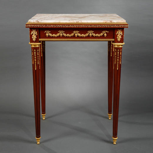 独角鹿西洋古董家具19世纪法国桃花心木铜鎏金大理石台面小方桌子 商品图0