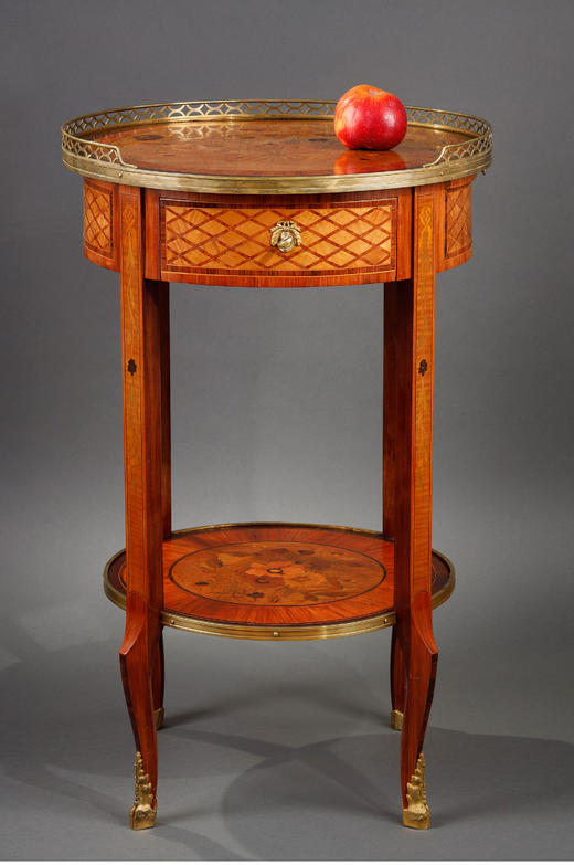 独角鹿西洋古董家具法国出品铜鎏金修饰细木镶嵌花卉主题双层边桌 商品图2