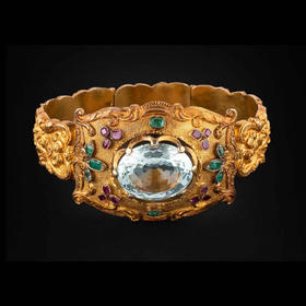 独角鹿西洋古董珠宝法国18K金镶嵌海蓝宝石红宝石祖母绿手镯手链