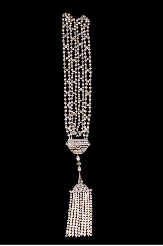 独角鹿西洋古董首饰铂金镶嵌钻石天然海水珍珠苏托尔流苏长项链 商品图4