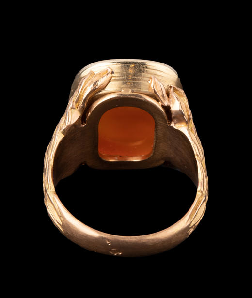 独角鹿西洋古董珠宝首饰19世纪初法国出品18k金红玛瑙凹雕戒指 商品图3