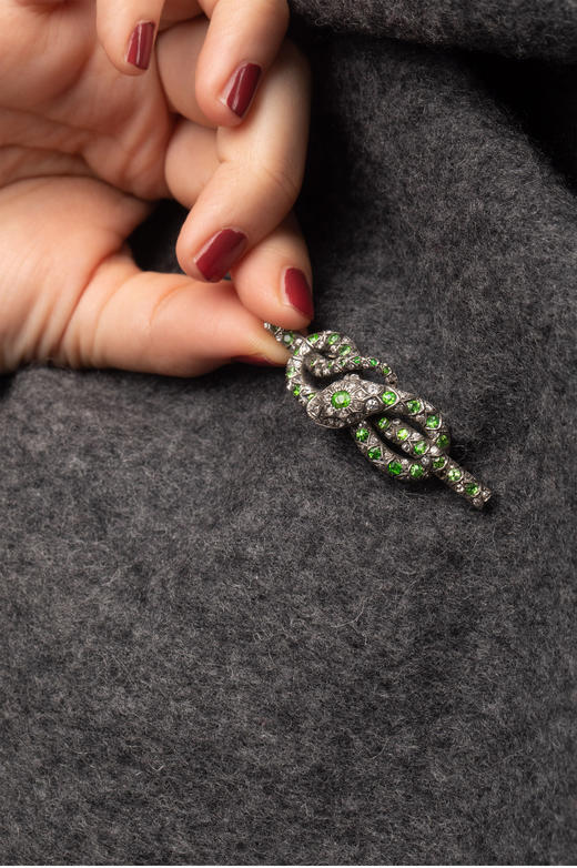 独角鹿西洋古董珠宝首饰黄金纯银镶嵌钻石沙弗莱石灵蛇造型胸针 商品图1