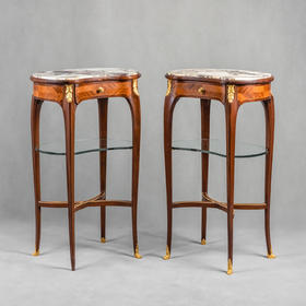 国内现货独角鹿西洋古董家具名匠签名胡桃木肾形小边几小桌台一对