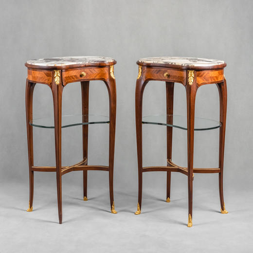 国内现货独角鹿西洋古董家具名匠签名胡桃木肾形小边几小桌台一对 商品图0