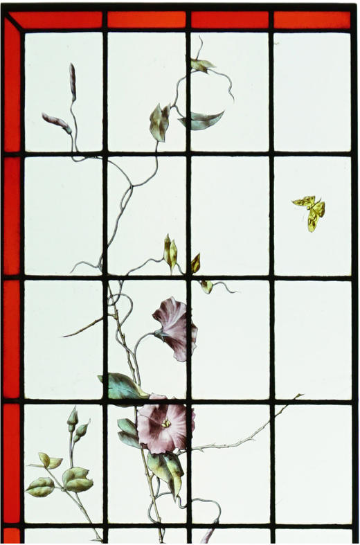 独角鹿西洋古董Hubert Paris工坊花鸟飞蝶水边风景彩绘玻璃花窗 商品图3