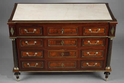 独角鹿西洋古董家具路易十六桃花心木镶嵌黄铜大理石顶五斗柜边柜 商品图2