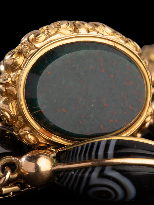 独角鹿西洋古董黄金镶缠丝玛瑙血滴石长链条款火漆印章吊坠 商品图2