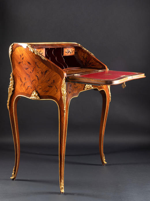独角鹿西洋古董家具路易十五风格花卉主题红木细木镶嵌斜面写字桌 商品图3