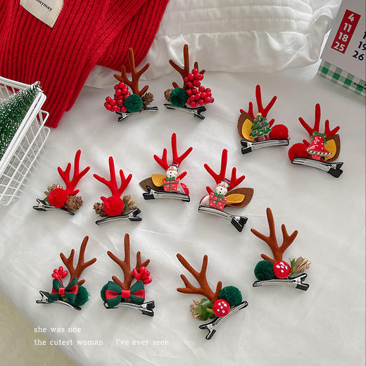 圣诞节配饰红色鹿角发夹装扮可爱儿童发卡女新款头饰麋鹿夹子发饰lc09 商品图3