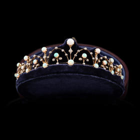 独角鹿西洋古董维多利亚时期15K黄金纯银镶嵌欧泊钻石冠冕项链