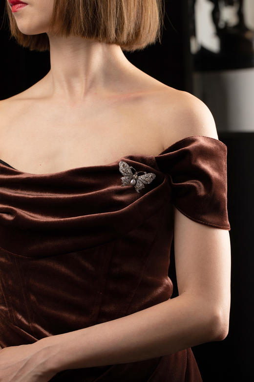 独角鹿西洋古董珠宝首饰法国出品红宝石镶嵌天然珍珠蝴蝶造型胸针 商品图1