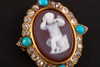 独角鹿西洋古董珠宝首饰黄金镶嵌钻石绿松石玛瑙卡梅奥浮雕胸针 商品缩略图2