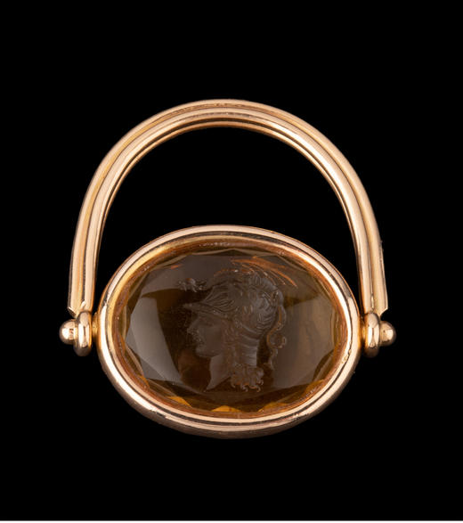 独角鹿西洋古董珠宝首饰18K金镶嵌黄水晶战神玛尔斯印章吊坠戒指 商品图4