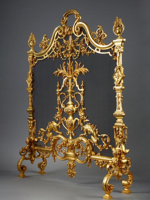 独角鹿西洋古董法国新文艺复兴风格神兽奇美拉精雕铜鎏金壁炉屏风 商品图2