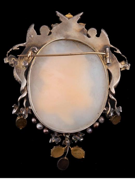 独角鹿西洋古董首饰纯银镀金珍珠石榴石珐琅Cameo玛瑙浮雕胸针 商品图4