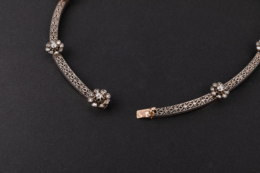 独角鹿西洋古董珠宝首饰法国ROUVENAT金银镶嵌钻石Collerette项链 商品图3