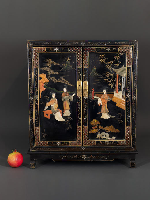 独角鹿西洋古董家具国木制黑色漆面硬石镶嵌人物主题边柜柜子立柜 商品图0