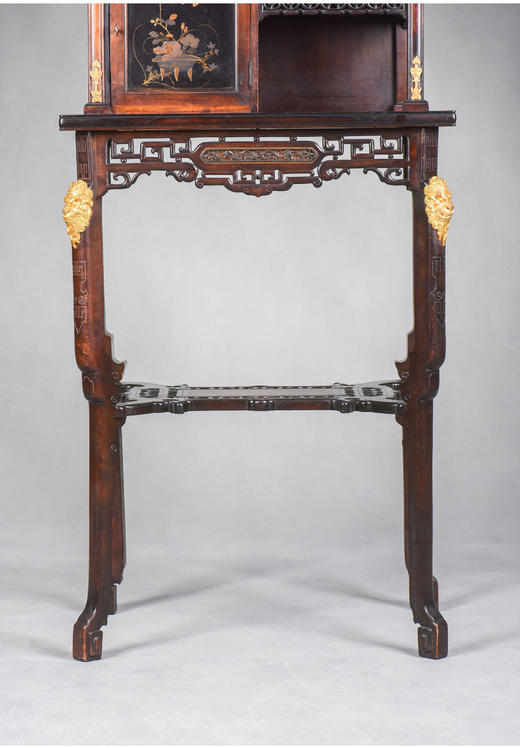 独角鹿西洋古董家具法国出品铜鎏金嵌东方莳绘花鸟图胡桃木立柜 商品图3