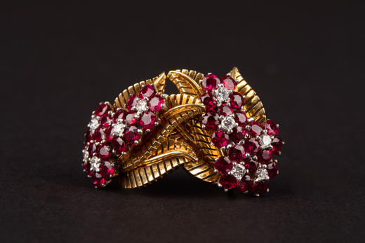 独角鹿西洋古董珠宝首英国红宝石钻石镶嵌18K金花卉耳夹耳坠耳饰 商品图3