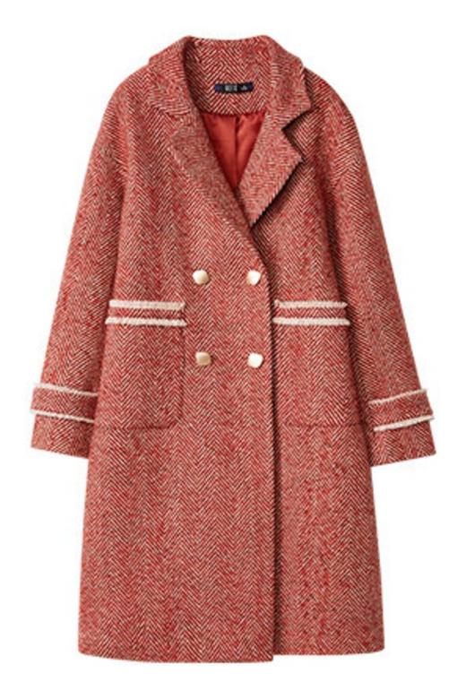 OECE 红色复古人字纹翻领大衣 10230 商品图4