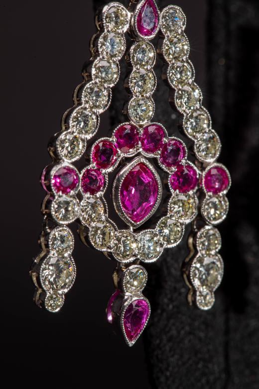 独角鹿西洋古董珠宝首饰欧洲18k金镶嵌钻石红宝石耳环耳坠耳饰 商品图3