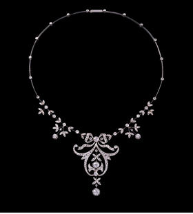 独角鹿西洋古董美好时代欧洲Lavalliere式铂金镶钻石蝴蝶结项链