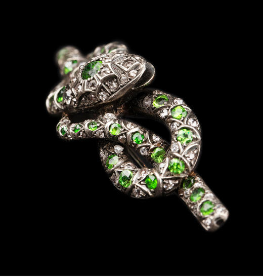 独角鹿西洋古董珠宝首饰黄金纯银镶嵌钻石沙弗莱石灵蛇造型胸针 商品图2