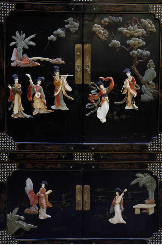 独角鹿西洋古董家具中国山毛榉木硬石镶嵌母贝皂石描金柜子立柜 商品图3