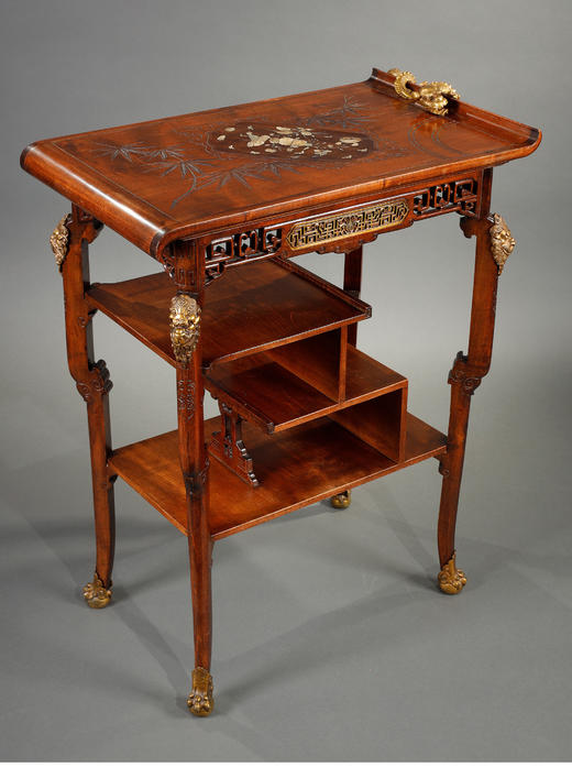 独角鹿西洋古董家具VIARDOT蟠龙瑞兽铜鎏金螺钿镶嵌漆木边桌一对 商品图3