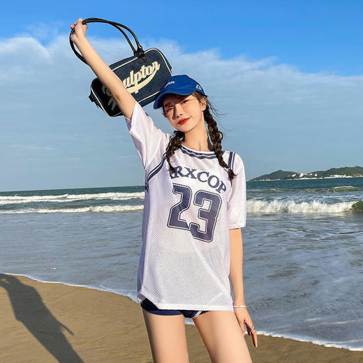 学生上课游泳衣女分体三件套少女保守遮肚显瘦宽松泡温泉初中生装 商品图4