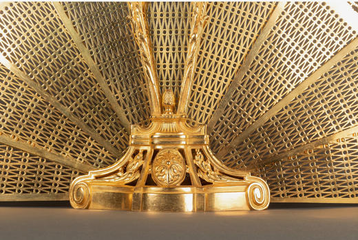 独角鹿西洋古董法国路易十六风铜鎏金镂雕浮雕可折叠扇形壁炉屏风 商品图3