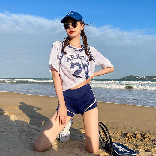 学生上课游泳衣女分体三件套少女保守遮肚显瘦宽松泡温泉初中生装 商品图3