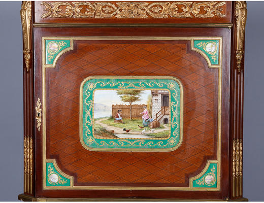 独角鹿西洋古董家具法国新古典风格铜鎏金手绘瓷板细木镶嵌橱柜 商品图3