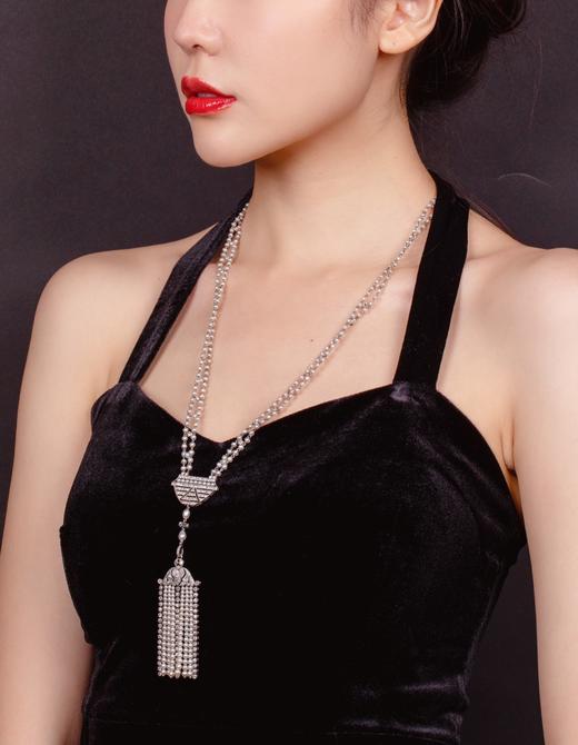 独角鹿西洋古董首饰铂金镶嵌钻石天然海水珍珠苏托尔流苏长项链 商品图1