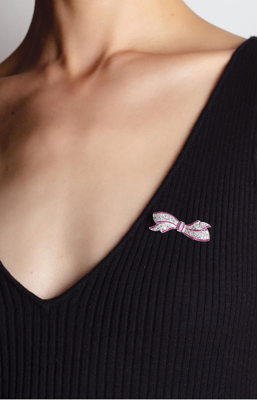 独角鹿西洋古董珠宝1920年代美国铂金镶嵌钻石红宝石蝴蝶结胸针 商品图1