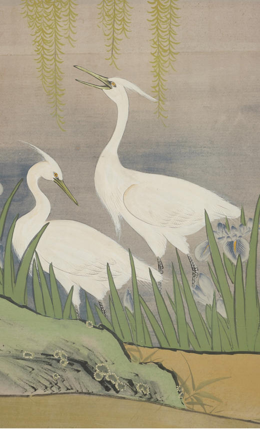 独角鹿西洋古董日本狩野派风格纸本金地山水花鸟主题六曲屏风 商品图4